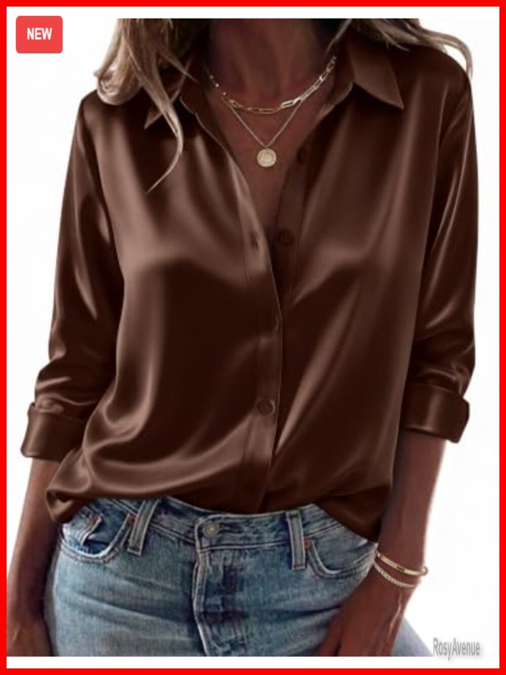 Satin Silk Button Down Blouse Long Sleeve Dressy Top